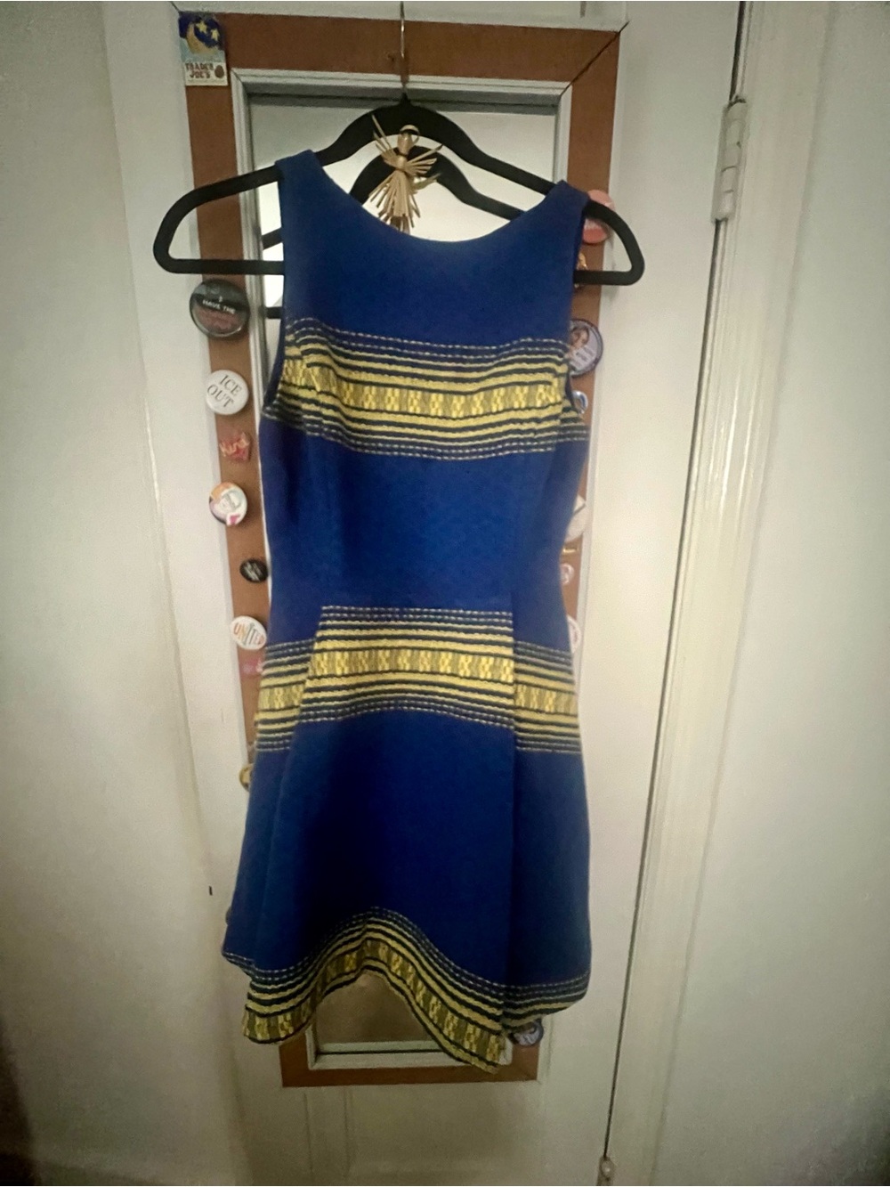 Like New Alice + Olivia Royal Blue Dress with Gold Stripes